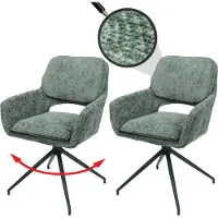 Mendler Lot de 2 chaises de salle à manger HWC-N74, chaise de cuisine, pivotante Auto-Return, tissu chenille (490g/m²) Öko-Tex vert