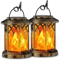 OEM Guirlande lumineuse solaire en 2 parties - aspect torche réaliste - étanche - éclairage solaire de terrasse - avec clip - fonctionnement solaire - pour la décoration de balcons et terrasses