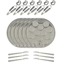 OEM Set de couverts à coquillages en acier inoxydable - 18 pièces - 6 assiettes (19 cm de diamètre) pour 12 moules et 6 pinces à moules