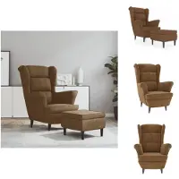 vidaXL Fauteuil à oreilles avec tabouret Marron Velours - Fauteuil