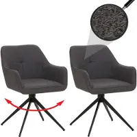 Mendler Lot de 2 chaises de salle à manger HWC-O47, chaise de cuisine avec accoudoirs, tissu 270 g/m² gris