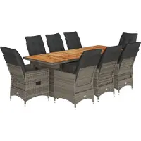 Syfax Ensemble de bistro de jardin 9 pcs coussins gris poly rotin