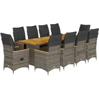Syfax Ensemble de bistro de jardin 11 pcs coussins gris poly rotin
