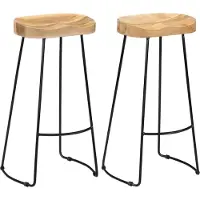 The Living Store Tabouret de bar Gavin 2 pcs. Bois massif de manguier