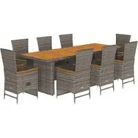 Syfax Ensemble à manger de jardin 9 pcs coussins gris résine tressée