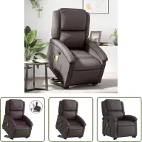 The Living Store Fauteuil de massage avec releveur Marron foncé Cuir véritable