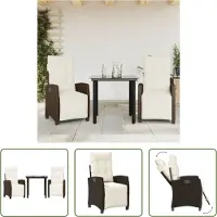 The Living Store Ensemble de jardin 3 pièces avec coussins Marron Poly Rattan