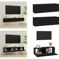 vidaXL Meuble TV mural 2 pièces noir 100x30x30 cm Bois composite - Meuble TV mural - Meuble TV