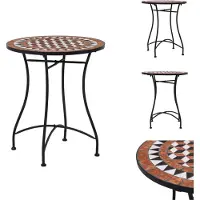 vidaXL Table de bistrot en céramique mosaïque marron 60 cm - Tables de jardin