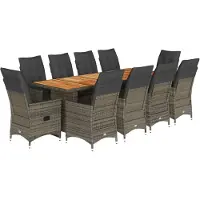 Syfax Ensemble de bistro de jardin 11 pcs coussins gris poly rotin