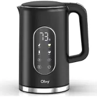 Olvy Bouilloire avec réglage de la température 1,7L - écran LCD, 2200W, sans BPA, fonction maintien au chaud, filtre anticalcaire, choix de la température 40-100°, inox