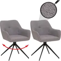 Mendler Lot de 2 chaises de salle à manger HWC-O47, chaise de cuisine avec accoudoirs, tissu 270 g/m² gris-clair
