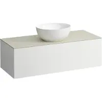 Laufen Il Bagno Alessi Élément à tiroirs, 1 trou pour robinet, plaque de pierre Calce Avorio, découpe au centre, 120x50x37cm, 1 tiroir, H4313150979901