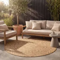 FRAAI Tapis d'extérieur en jute rond - Mavi Medallion Marron/Crème | Ø 120 cm | Rond | Tissage plat