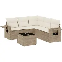 vidaXL Ensemble de salon de jardin 6 pièces avec coussins Beige Poly Rattan