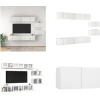 vidaXL Armoires TV 8 pcs. Blanc Matériau dérivé du bois - Ensemble d'armoires TV - Ensemble d'armoires TV suspendu - Ensembles d'armoires TV suspendues