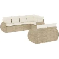 vidaXL Ensemble de salon de jardin 7 pièces avec coussins Beige Poly Rattan