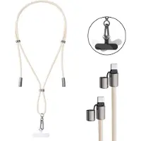 Intenso Lanière de Charge USB-C – Collier Câble pour Smartphone, Charge Rapide 60W, Longueur Réglable, 1,65 m Nylon, beige