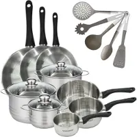 Fackelmann Batterie de cuisine avec 3 faitouts 16/20/24 cm et 3 casseroles 12/16/20 cm et 5 ustensiles de cuisine Généva Brillant Vario