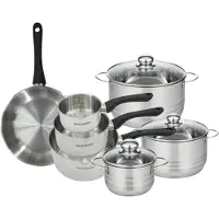 Fackelmann Batterie de cuisine avec 1 poêle 24 cm 3 casseroles 12/16/20 cm et 3 faitouts 16/20/24 cm en inox sans PFAS Généva Brillant