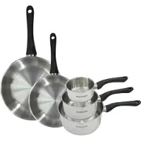 Fackelmann Set 2 poêles 24 et 28 cm et 3 casseroles 12 16 et 20 cm en inox Geneva
