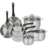 Fackelmann Batterie de cuisine avec 2 poêles 20/24 cm et 3 casseroles 12/16/20 cm et 3 faitouts 16/20/24 cm sans PFAS Généva Brillant
