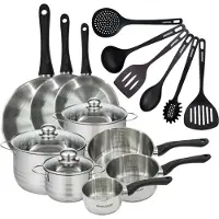Fackelmann Batterie de 3 poêles 20/24/28 cm, 3 casseroles 12/16/20 cm, 3 faitouts 16/20/24 cm, 6 ustensiles Geneva