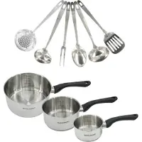 Fackelmann Set 3 casseroles 12 16 et 20 cm en inox et 6 ustensiles inox Geneva