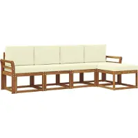 vidaXL Ensemble de canapés d'extérieur , 5 pièces, couleur naturel et crème, en bois massif d'acacia