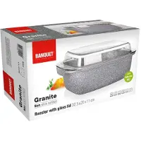 Banquet Plaque de cuisson antiadhésive Granite 32,5 x 21 x 11 cm, 5,7 l, avec couvercle en verre