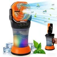 Zelurxx Ventilateur portable avec batterie 15 000 mAh, 4 vitesses, réservoir d'eau de 2 000 ml, oscillation à 90°, ventilateur de camping, orange
