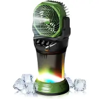 Zimilo Ventilateur 15 000 mAh avec brumisateur, réservoir d'eau de 2 000 ml, 4 vitesses, oscillation à 90°, veilleuse RGB, avec télécommande, vert militaire