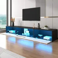 Merax Armoire TV haute brillance avec LED USB, buffet TV moderne pour montage mural, armoire TV avec éclairage changeant de couleur, noir + blanc