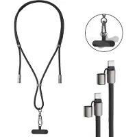 Intenso Lanière de Charge USB-C – Collier Câble pour Smartphone, Charge Rapide 60W, Longueur Réglable, 1,65 m Nylon, noir