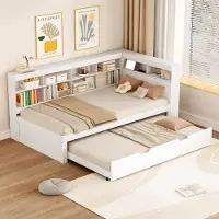 OKWISH Lit Gigogne 90x200 cm avec Sous-Lit 90x190 cm et Rangements Intégrés, Lit Multifonction en Bois Blanc - Sans Matelas