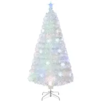 Costway Sapin de Noël artificiel avec éclairage, Sapin de Noël avec lumières LED colorées & fibre de verre & pointe d'étoile, Sapin de Noël pour la maison Bureau Commerces Hôtels, Blanc (150 cm)