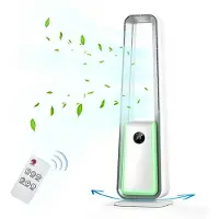 Zelurxx Ventilateur sans pales , ventilateur colonne, ventilateur sur pied silencieux, 3 vitesses, minuterie 12 h, télécommande, blanc, courant continu