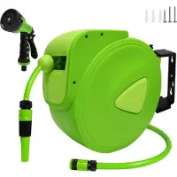 UISEBRT Enrouleur de tuyau d'eau Enrouleur automatique de tuyau d'arrosage Tuyau d'eau 30m 3/4" raccord Douchette 180° Vert