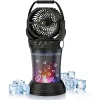 Zimilo Ventilateur 15 000 mAh avec brumisateur, poignée, réservoir d'eau de 2 000 ml, 4 vitesses, oscillation à 90°, veilleuse RGB, noir