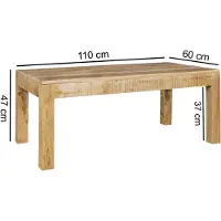 Wohnling Table basse RUSTICA 110 x 60 x 47 cm bois massif mangue naturel