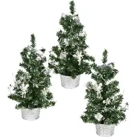 DOMMIO Arbres décorés argentés 25 cm, 3 pcs