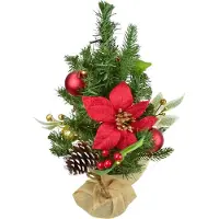 DOMMIO Arbre avec ponsettias avec boules rouges et or 10×LED, 40 cm
