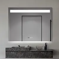 Fenome Carla Miroir de salle de bain - 80 × 60 cm, horloge digitale & indicateur de température, éclairage LED & miroir de maquillage