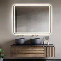 Fenome miroir de salle de bain Mat Goud avec éclairage LED intégré & miroir chauffant - 70 × 90 cm