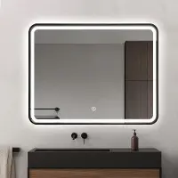 Fenome Miroir de salle de bain noir avec éclairage LED intégré & miroir chauffant - 70 × 90 cm