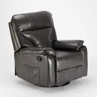 MBK FINCOM Relax fauteuil à bascule Sissi avec repose-pieds et rotation 360, similicuir - Gris foncé