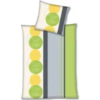 Etérea Himmlische Qualität Magita - Parure de lit en microfibre, rayures blanches et vertes, motifs circulaires, housse de couette et taie d'oreiller à fermeture éclair, 155 x 220 cm