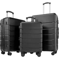 Sweetcrispy Set de 3 valises rigides Trolley Koffer offerset Bagages Valises à roulettes Château 4 roulettes coque dure Poignée télescopique(Noir)