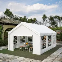 GIHAUVIA Tente de réception avec parois latérales 4 × 6 m, 2 entrées, tente de fête, pavillon pliable, tente de jardin, protection UV, en Oxford, armature métallique, blanche