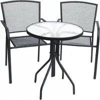 Rojaplast Table de jardin en métal ZWMT-03 ronde avec plateau en verre ø 60 cm noir